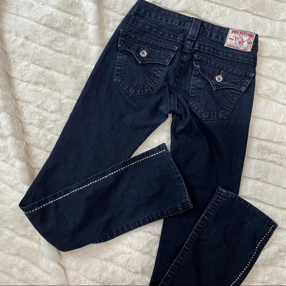 True Religion Vtg Rhinestone Disco Billy Y2K Low Rise Jeans 24 RARE Rockabilly